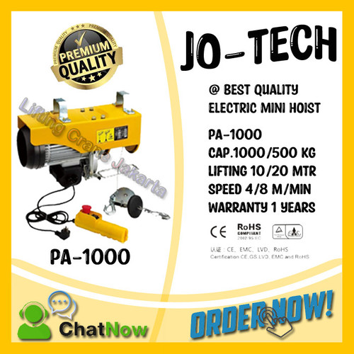 Electric Mini Hoist PA-1000 kg x 20 Meter JO-TECH (ORDER INSTAN GOJEK)