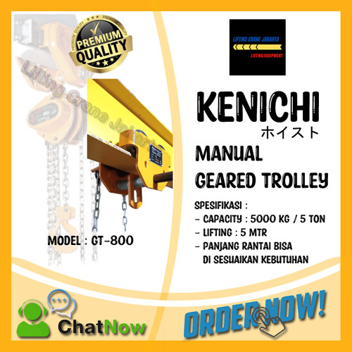 KENICHI Geared Trolley Manual Gear Troli Hoist 5 Ton x 5 Meter "JAPAN"