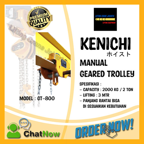 KENICHI Geared Trolley Manual Gear Troli Hoist 2 Ton x 3 Meter "JAPAN"