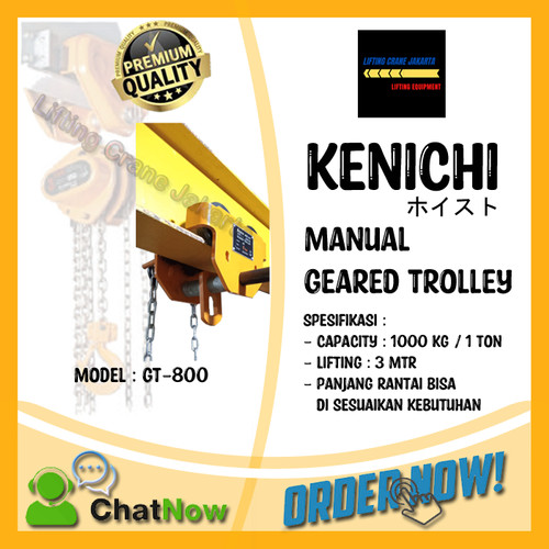 KENICHI Geared Trolley Manual Gear Troli Hoist 1 Ton x 3 Meter "JAPAN"