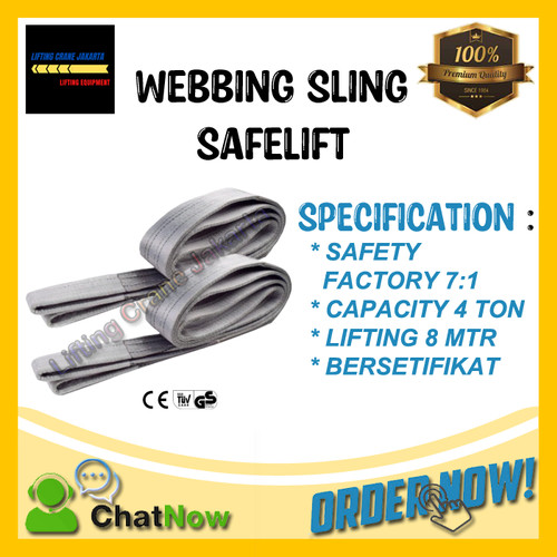 Webbing Sling Safety Belt Capacity 4 Ton X 8 Meter "SAFELIFT" SF 7:1