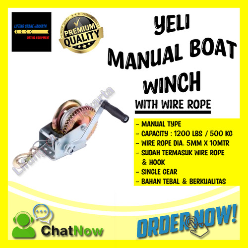 Hand Winch Manual Boat Winch Capacity 1200Lbs + Wire Rope YELI