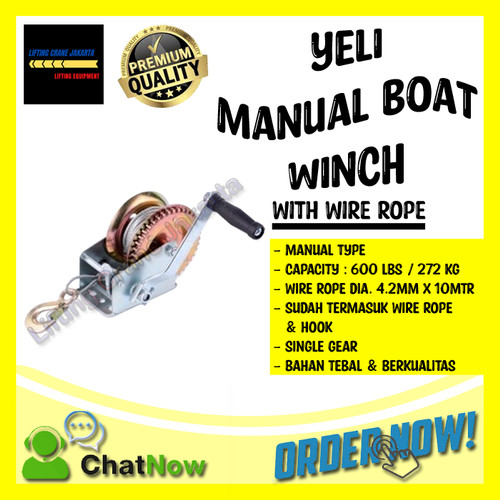 YELI Manual Boat Winch Capacity 600Lbs + Wire Rope