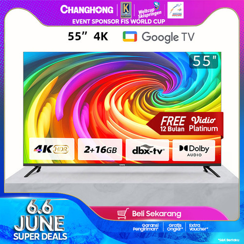 【Google TV】Changhong CHiQ 55 Inch Smart 4K UHD HDR10+ TV (U55G7P PRO)