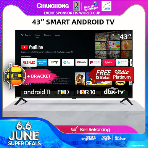 Changhong 43 Inch Android 11 Smart Digital LED TV FHD L43G7N +Bracket