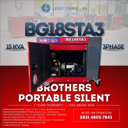 Genset 15 KVA Silent 3 Phase Diesel Brothers BG 18STA3 Japan Tech