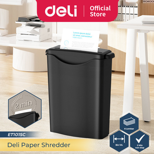 Deli Paper Shredder Penghancur Kertas Strip Cut 6 Lembar 10 L ET101SC