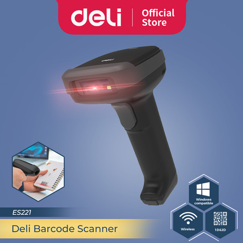 Deli Wireless Barcode Scanner 1D 2D LED Light Cepat dan Akurat ES221