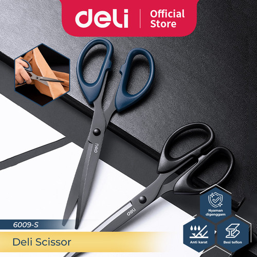 Deli Scissor  Gunting Lapis Teflon Anti Karat Nyaman Digenggam 6009-S