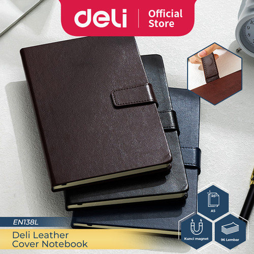 Deli Leather Cover Notebook A5 96 Lembar Pengunci Magnet EN138L