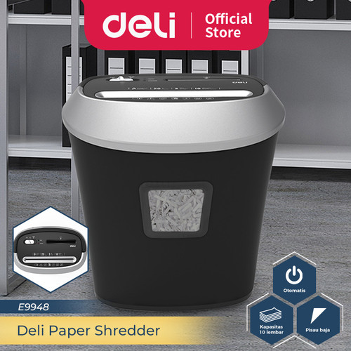 Deli Paper Shredder Penghancur Kertas 10 lembar CD Kartu 20 ltr E9948