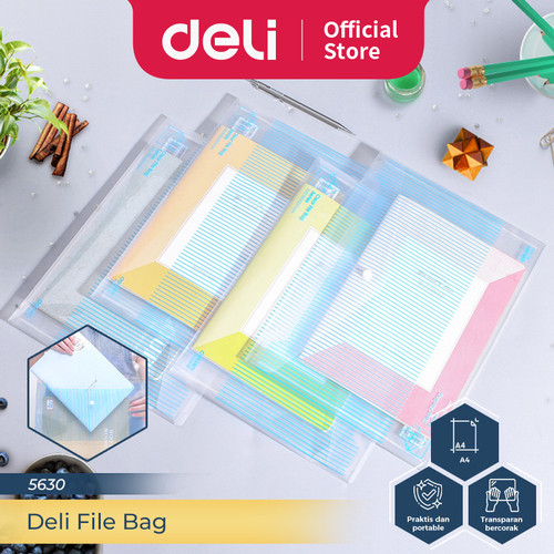 Deli File Bag / Map Plastik Kancing / Tas Map Plastik A4 Anti Air 5630