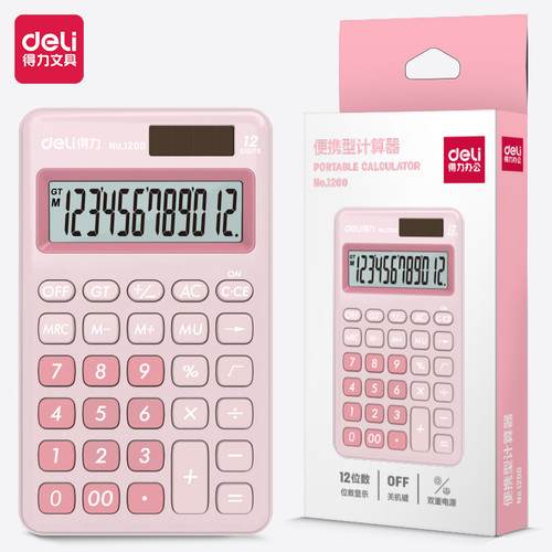 Deli Mini Desktop Calculator Kalkulator Mini Portable Dual Power 1200