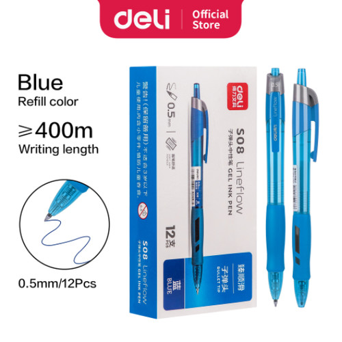 Deli Gel Pen Pulpen Gel Cetek 0.5 mm Tinta Hitam Biru Merah 1 PCS S08