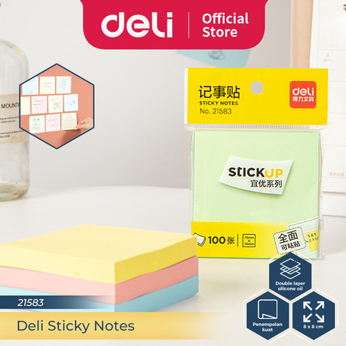 Deli Sticky Notes / Memo Tempel 8 CM Berbagai Warna 100 Lembar 21583