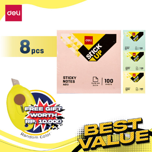 Deli Paket ATK Ekonomis 8 pcs Sticky Notes Memo Tempel 76 mm EA01303