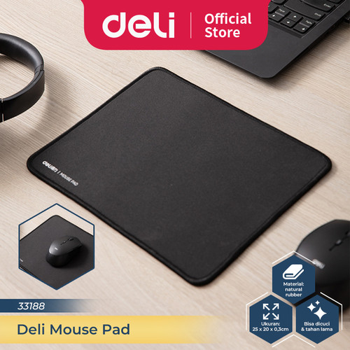 Deli Mouse Pad Tatakan Mouse Polos 25 x 20 cm Hitam Anti Slip 33188