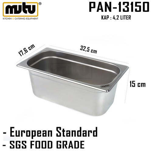 food pan 1/3 ketinggian 15 cm stainless steel Mutu PAN-13150