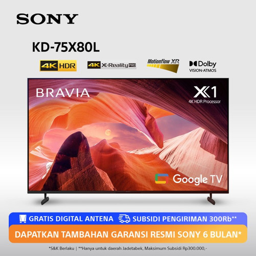 SONY Bravia LED X80L 4K HDR Google TV 75 Inch KD-75X80L Full Array LED