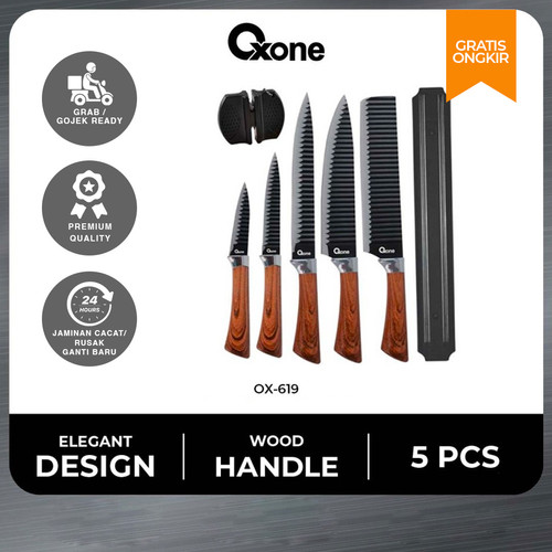 Oxone OX619 Knife Pisau Dapur Set 5 Pcs With Sharpener & Magnetic