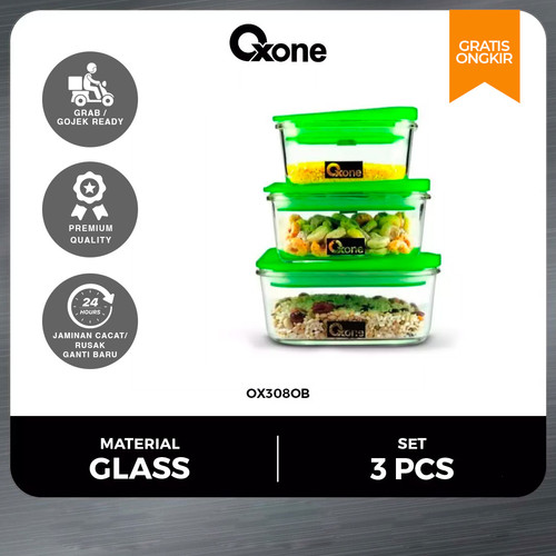 Oxone OX308OB 3 pcs Square Storage/Tempat Penyimpanan Makanan/Terbaru