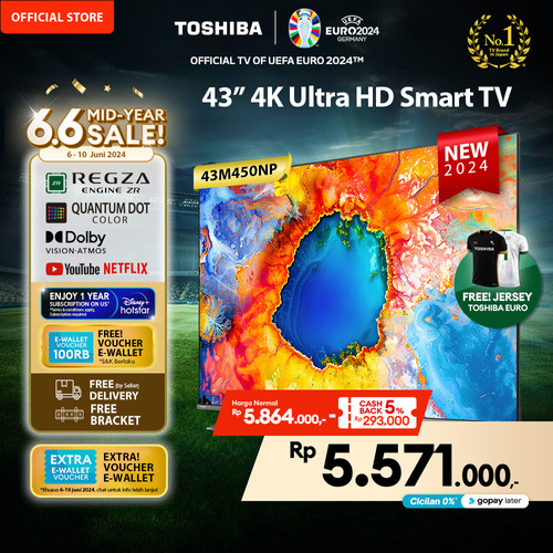 [FREE BRACKET] Toshiba TV 43" 4K UHD Smart TV - QLED Dolby - 43M450NP