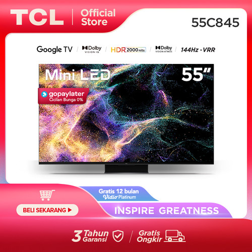 TCL 55 inch MINI LED Google TV 4KUHD- VRR 144hz -IMAX Dolby - 55C845