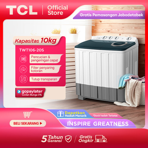 TCL MESIN CUCI 10KG TWIN TUB - TWT106-20S