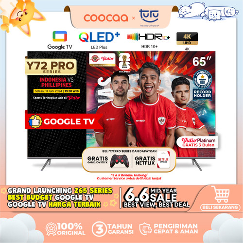 [Google TV] COOCAA 65 Inch Smart LED TV-Flicker Free (COOCAA 65Y72PRO)