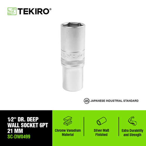 TEKIRO 1/2 INCH KUNCI SOCK DEEP WALL 6 PT 21 MM / MATA SOK PANJANG / A