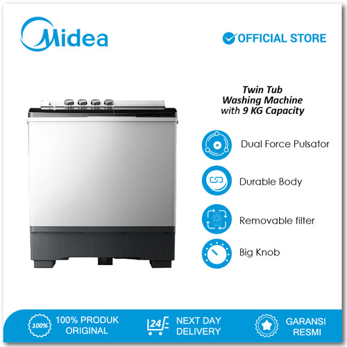 Midea Mesin Cuci 2 Tabung/Twin Tub Kapasitas 9 Kg - Model MT100W90