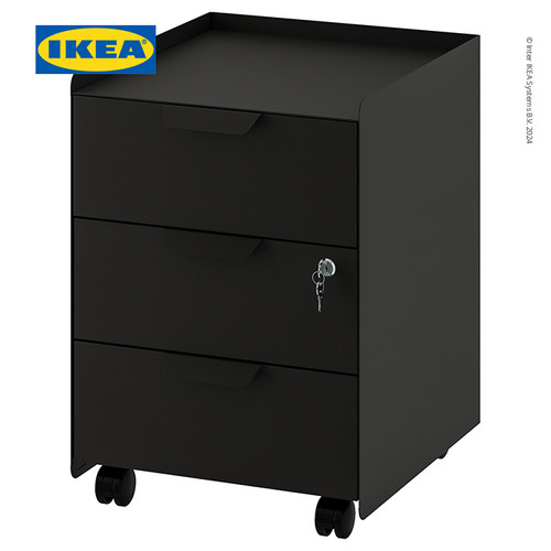 IKEA TROTTEN Unit Laci Beroda Dengan 3 Laci Hitam 40x47x56 cm