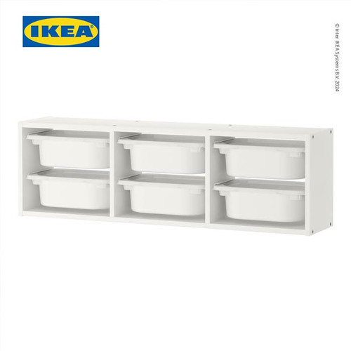 IKEA TROFAST Lemari Penyimpanan Putih dengan Kotak Putih 99x21x30 cm