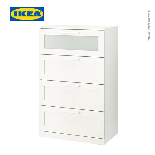 IKEA BRIMNES Lemari Penyimpan 4 Laci Dengan Kaca Putih 78x124 cm