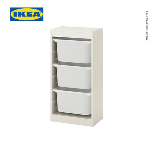 IKEA TROFAST Lemari Kayu Putih dengan Kotak Putih 46x30x95 cm