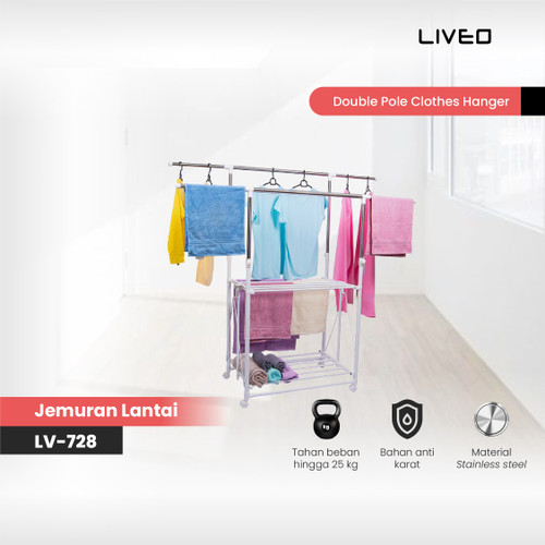 Jemuran Lipat Lantai Baju Liveo LV-728 / Liveo Double-Pole Clothes