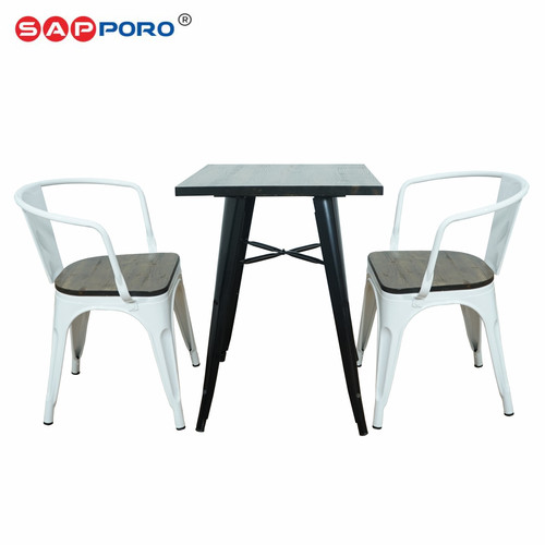 SAPPORO ARNED - Meja Makan Set | Meja Tolix Set | Dining Table Set