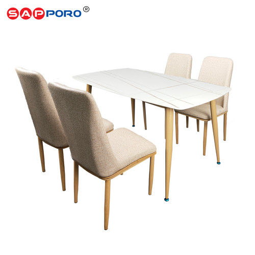 SAPPORO NEMOLI - Meja Makan Set Motif Marmer | Dining Set Rock Beam