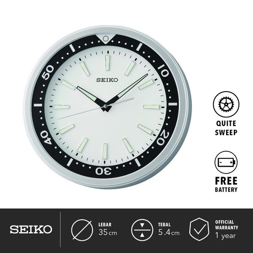 Jam Dinding Bulat Seiko QXA723S Detik Senyap Sweep White 35cm Original