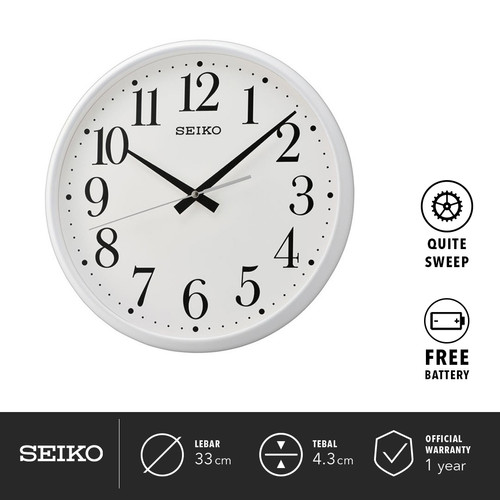 Jam Dinding Seiko QXA728W 33cm Detik Senyap Quartz Ori