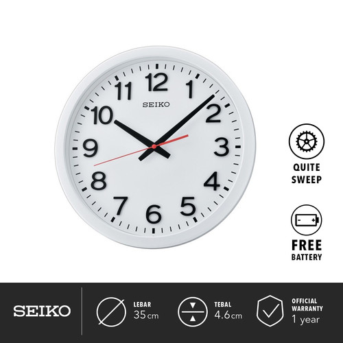 Jam Dinding Seiko QXA732W 35cm Detik Senyap Quartz Ori