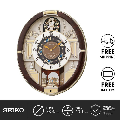 Jam Dinding Seiko QXM289B 38.4cm Marble Pattern Melodies in Motion Ori