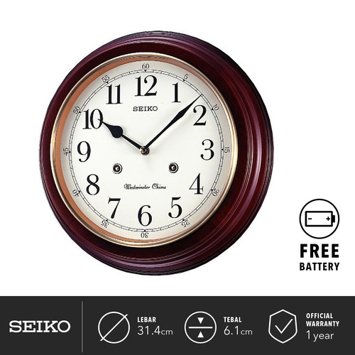 Jam Dinding Kayu Seiko Clock QXH202Z 31.4cm Analog Chiming Wall Ori