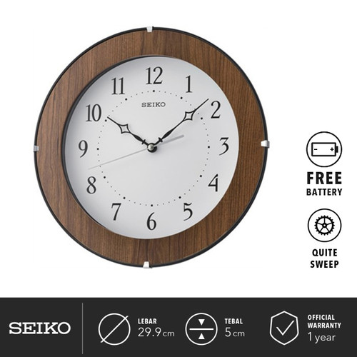 Jam Dinding Kayu Seiko QXA738Z Detik Senyap case 29.9cm Original