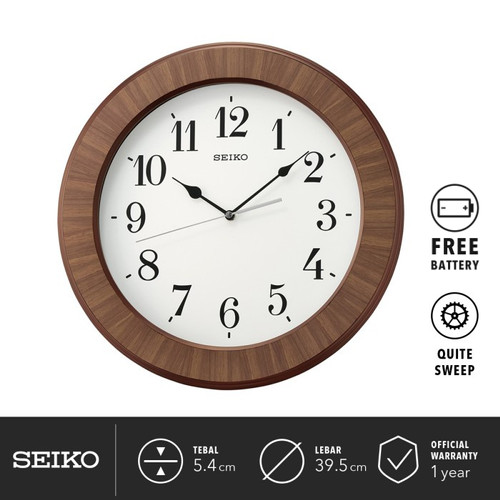 Jam Dinding Kayu Seiko QXA752Z Detik Senyap Sweep Quartz 39cm Ori