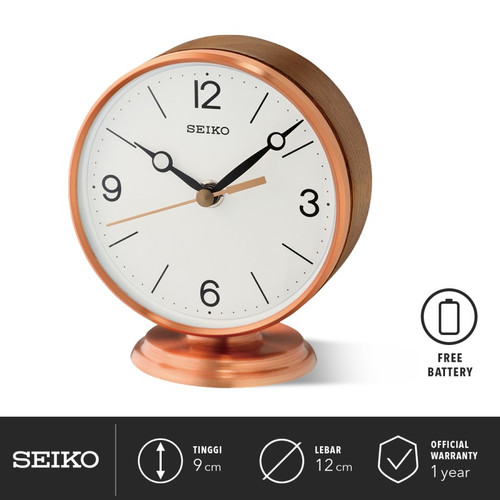 Jam Meja Kayu Seiko QXG150P Aluminium Case Rose Gold Original