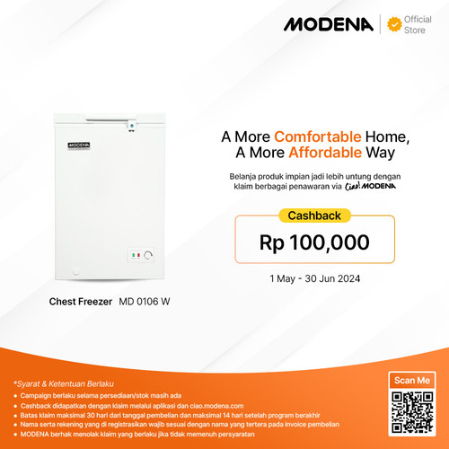 MODENA Chest Freezer - MD 0106 W ( Kapasitas 105 Liter)