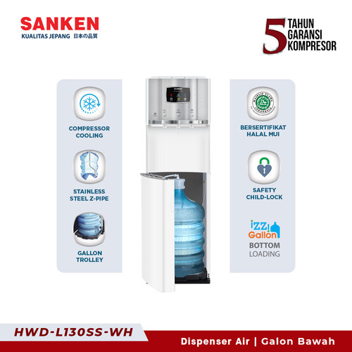 Sanken Dispenser Galon Bawah HWD-L130SS-WH Oasis Stainless Steel