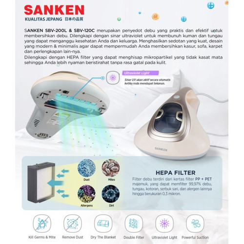 Sanken UV Anti Dust Mite Cordless Vacuum Cleaner SBV-200L HEPA Vakum