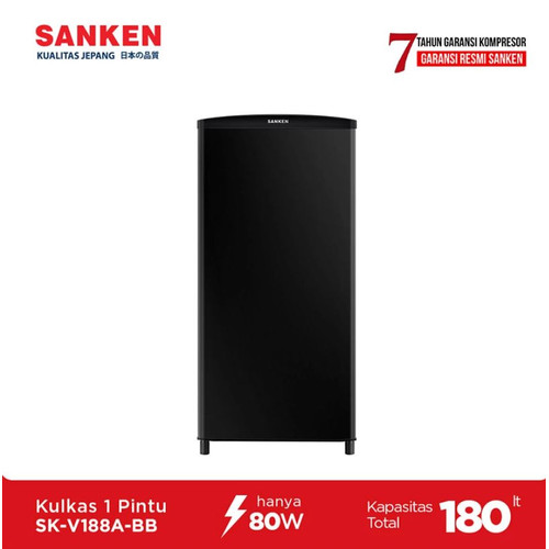 Sanken Kulkas 1 Pintu SK-V188A-BB Refrigerator Black 180 L